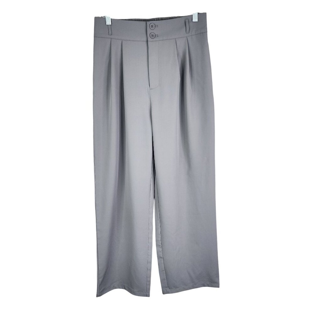 Womens Gray Halara Wide Leg Pleated Dress Pants Polyester Blend Stretch Size M